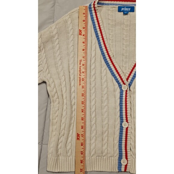 Prince Pickleball Cable Knit Cropped Cardigan in Ivory with stripes size XL - Picture 8 of 11